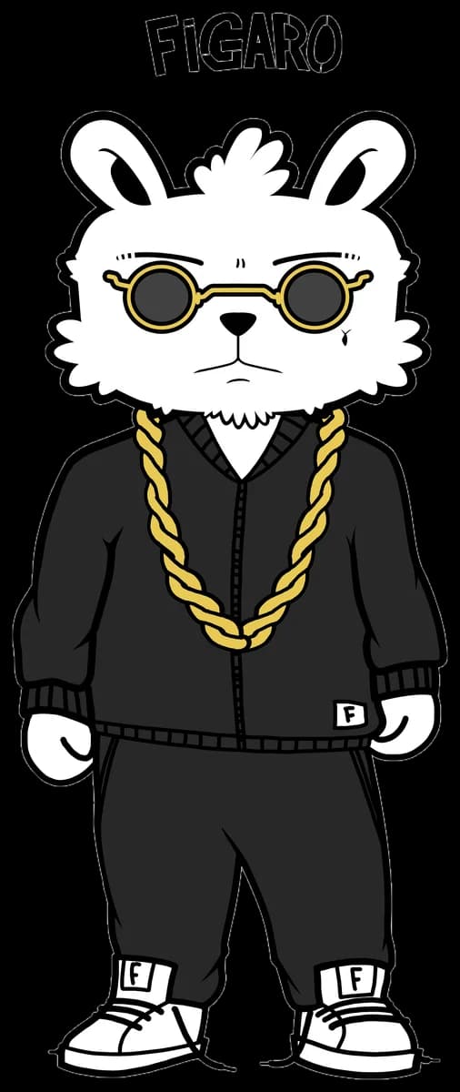Figaro in a black tracksuit with a thick gold chain and gold glasses